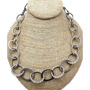 Contemporary Circular Link Chain Necklace Simply Vera Wang Textured Silver Tone
